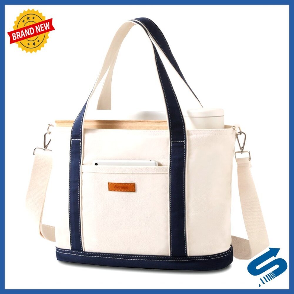 Canvas Tote Bag Crossbody Purse Adjustable Strap Zippered Compartment Work